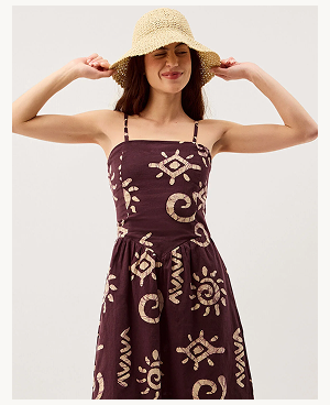 Mafalda Sun Print Bandeau Midi Dress Brown