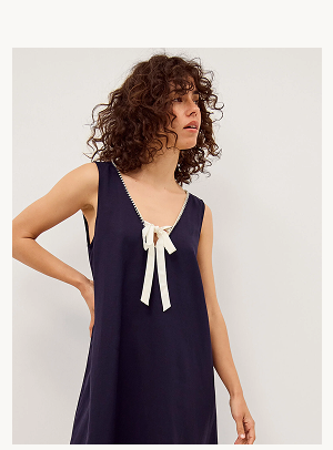 Gigi Bow Linen Blend Midi Dress Blue