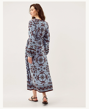 Thalia Palm Print Midi Dress Blue