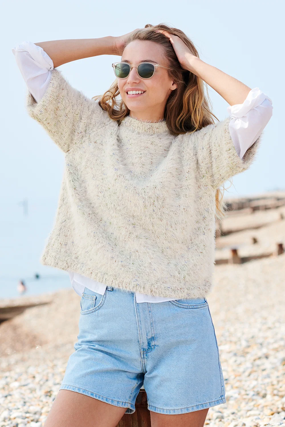 Strickset Shirt weiß mit Flauscheffekt