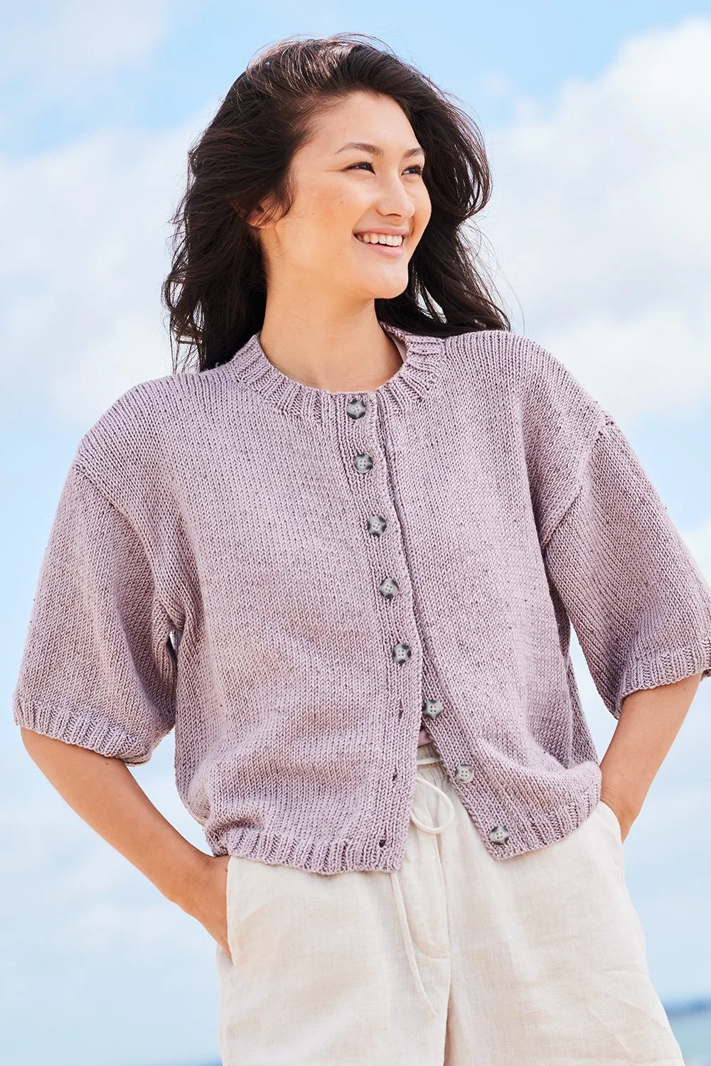 Strickset  kurzarm Jacke lila
