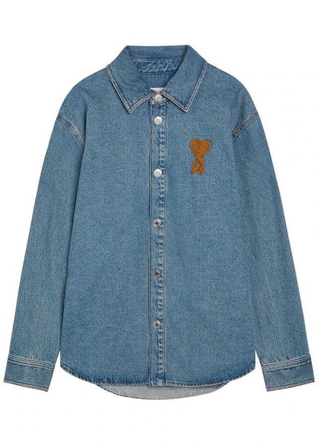 AMI PARIS Logo-appliquéd denim overshirt