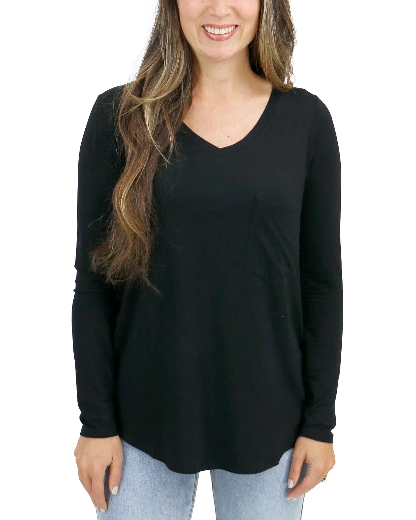 Image of Long Sleeve Perfect Pocket Tee in Black