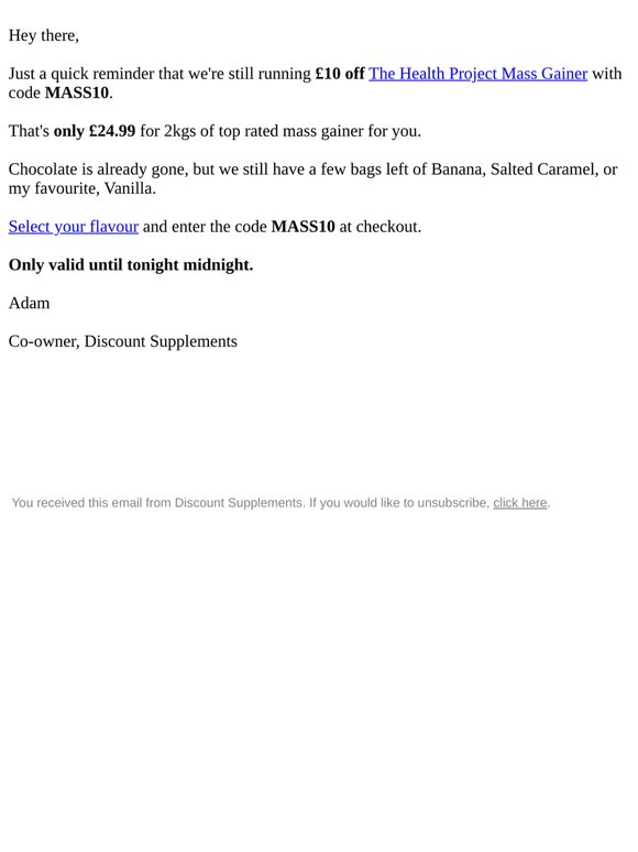 £10 off Mass Gainer. Still valid.