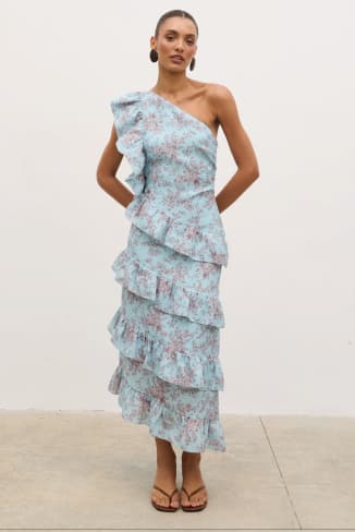 Fleur Tiered Frill One Shoulder Midaxi Dress