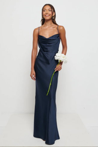 Keisha Maxi Satin Bridesmaid Dress - Navy