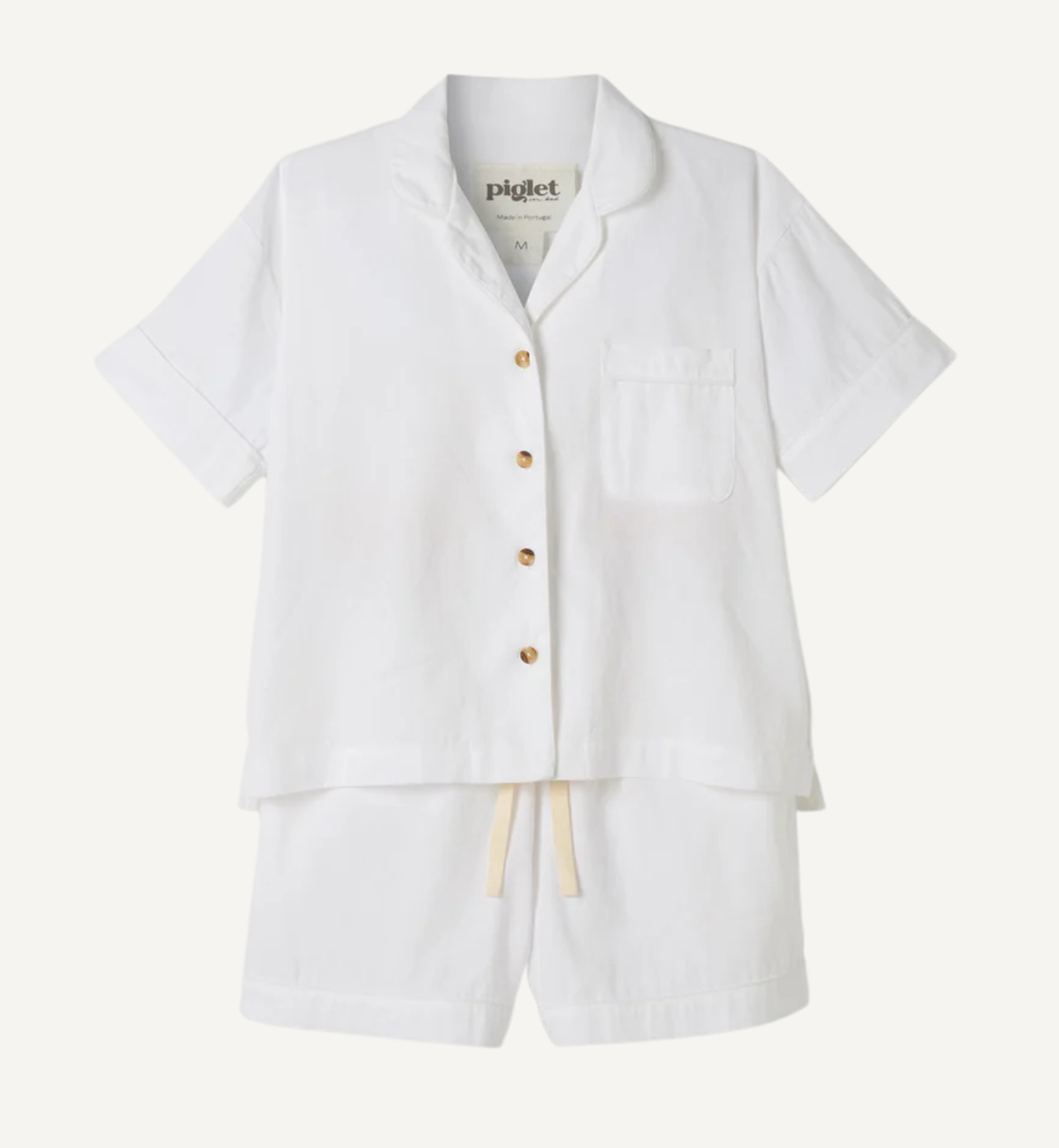 White Linen Blend Pyjama Short Set