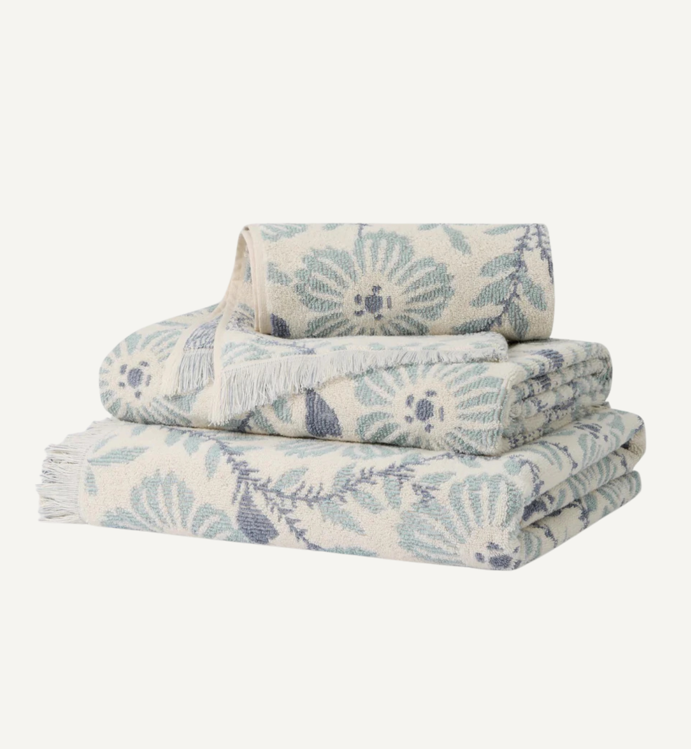 Dusk Blue Folk Floral Cotton Towels  