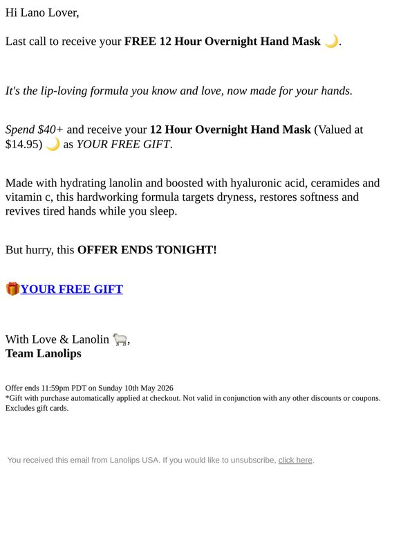 Lano Lover, Your FREE 12 Hr Hand Mask Awaits 🌙