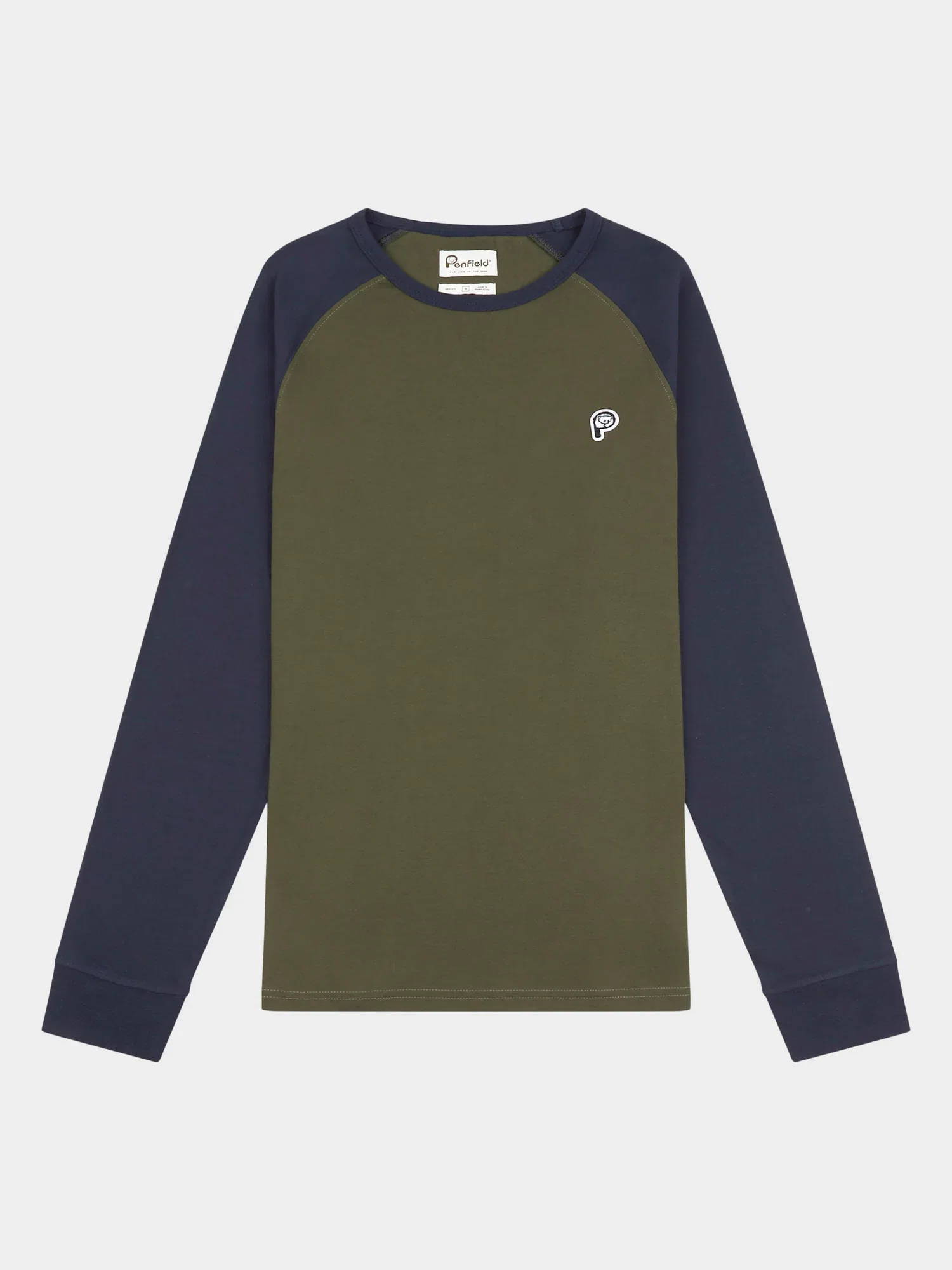 Image of P Bear Chest Badge Raglan Long Sleeve T-Shirt in Forest Night