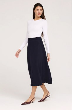 Ramona Navy Rich Crepe Midi Skirt