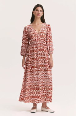 Serena Brown Tribal Midi Smock Dress