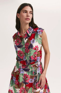 Alida Red Floral Sleeveless Midi Dress
