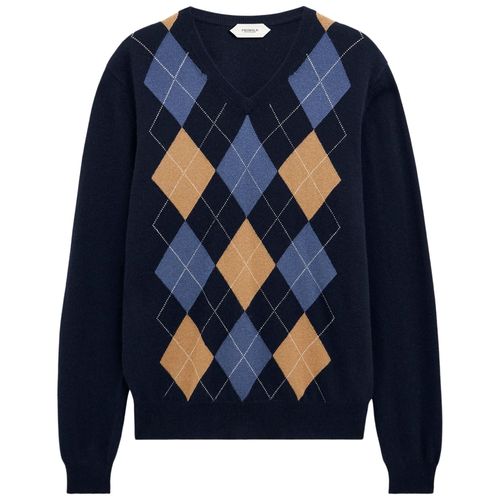 Pringle of Scotland V-neck Cashmere Argyle Jumper - Navy