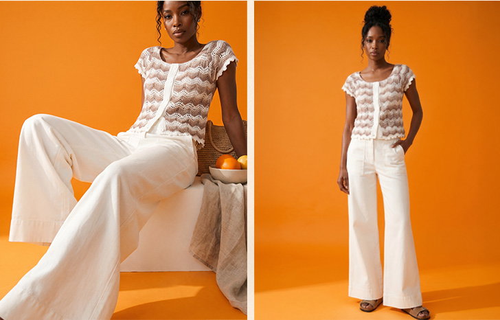 White Cotton Stretch Wide Leg Jean
