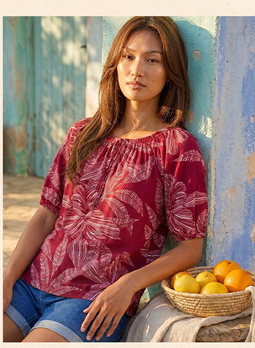 Red Floral Puff Print Bardot Top