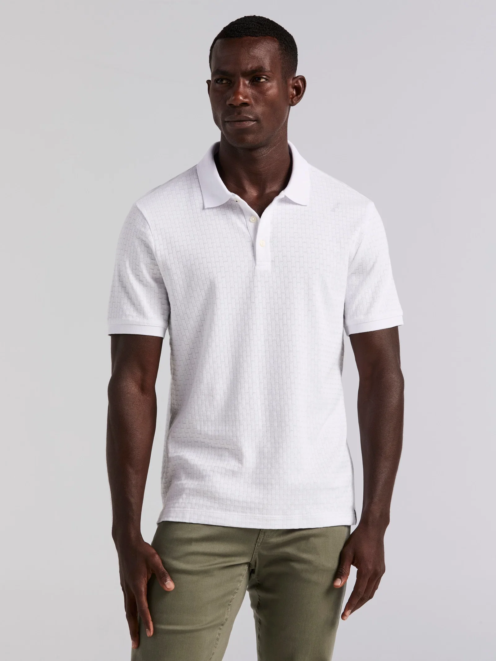 Image of Textured Geometric 3 Button Polo