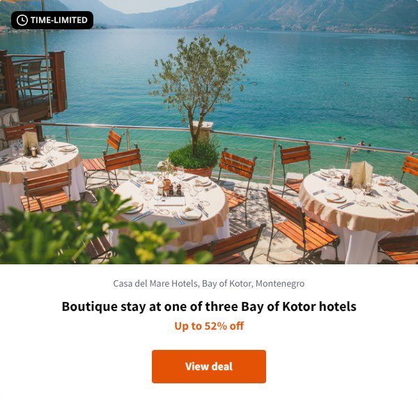 Boutique stay at one of three Bay of Kotor hotels