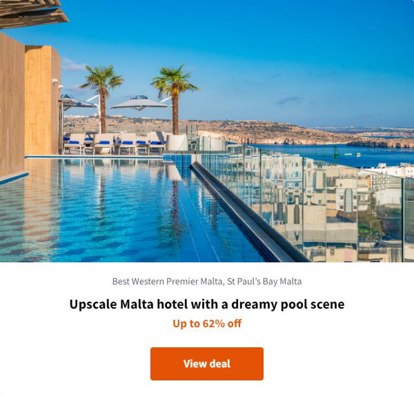 Upscale Malta hotel with a dreamy pool scene