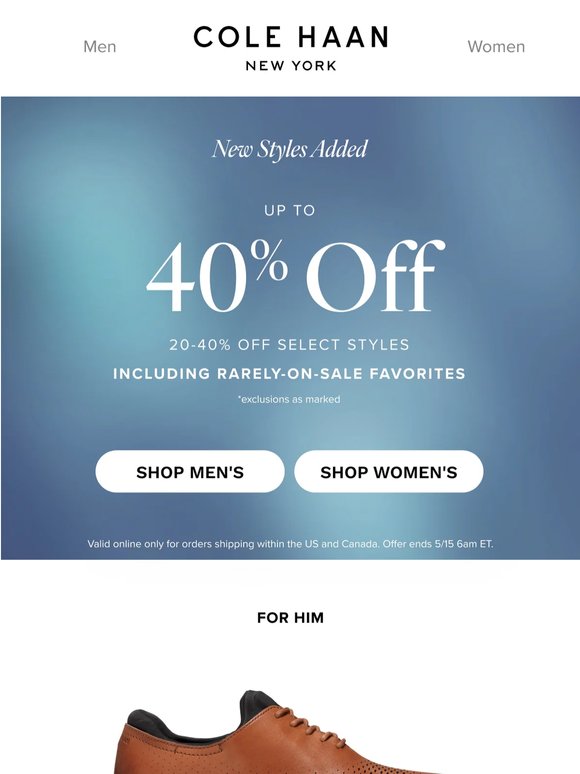 Up to 40% off select styles