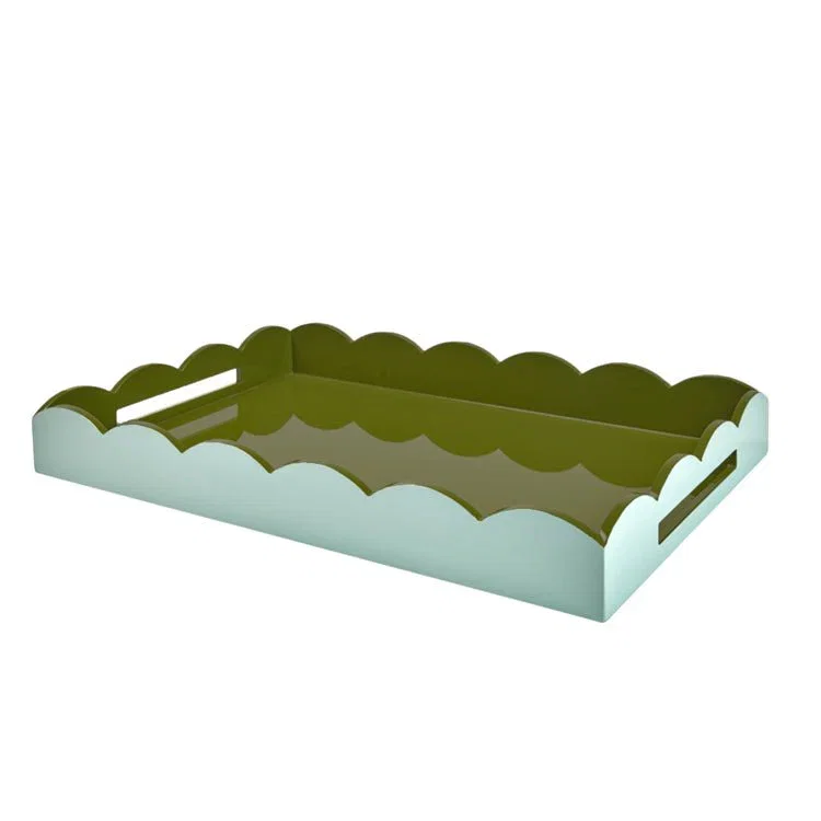 Image of Eau De Nil & Khaki Large Lacquered Scallop Ottoman Two-Tone Tray