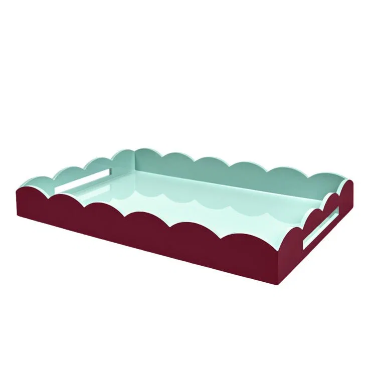 Image of Cherry & Eau de Nil Large Lacquered Scallop Ottoman Two-Tone Tray