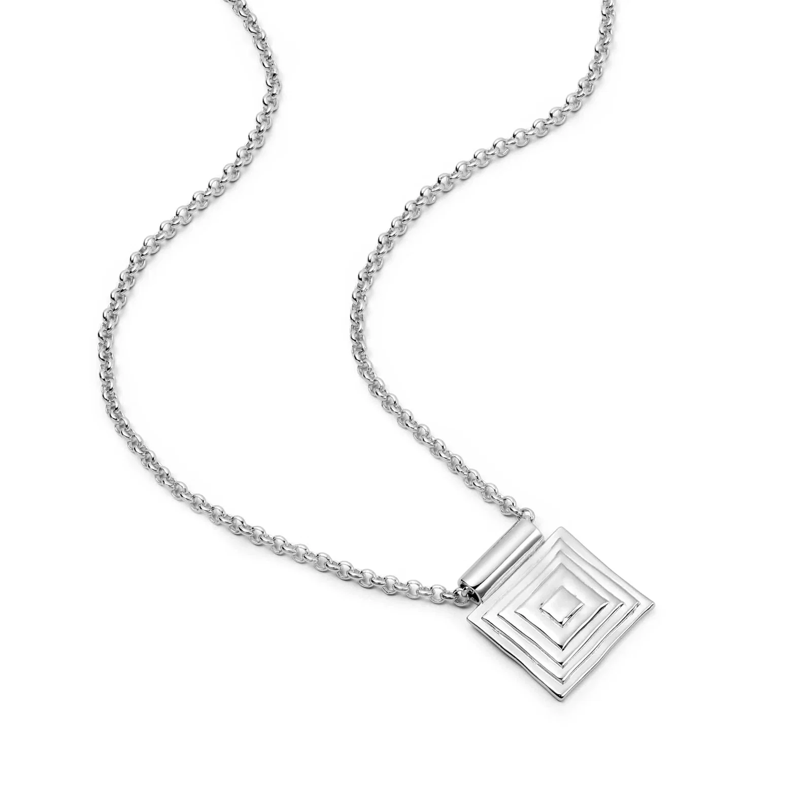Image of Strata Square Pendant Necklace Silver Plate