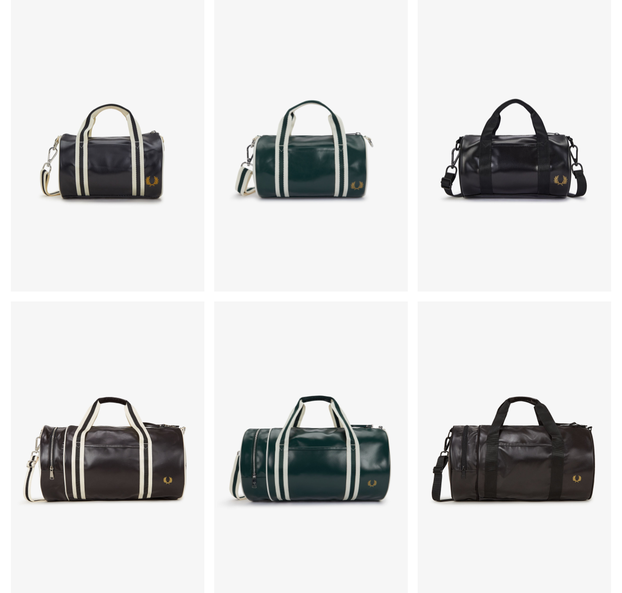 A selection of various barrel bags in different sizes