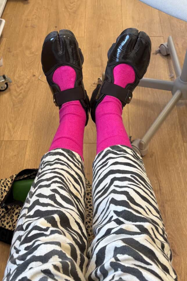 Feet wearing Dahlia Pink Bamboo Socks
