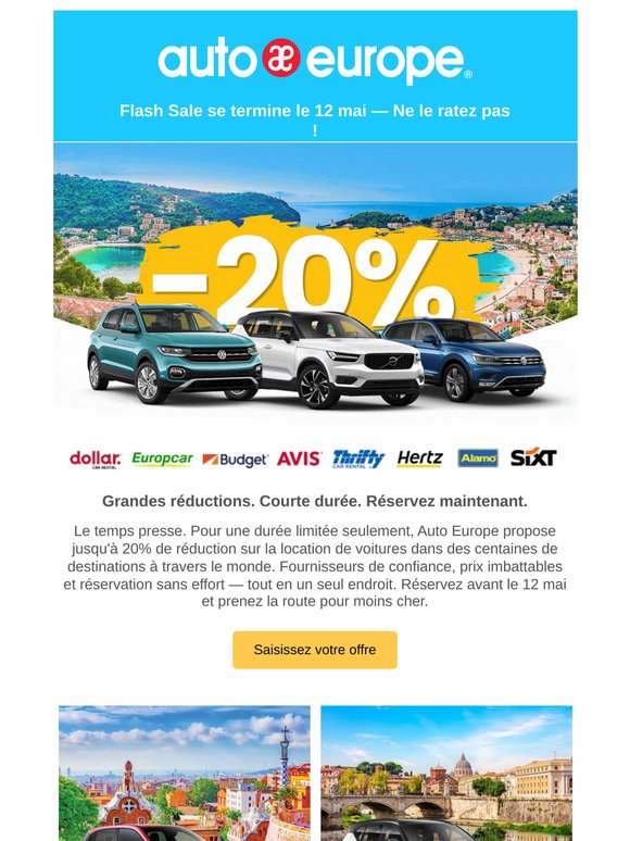 Flash Sale — Jusqu'à 20% de réduction sur la location de voitures