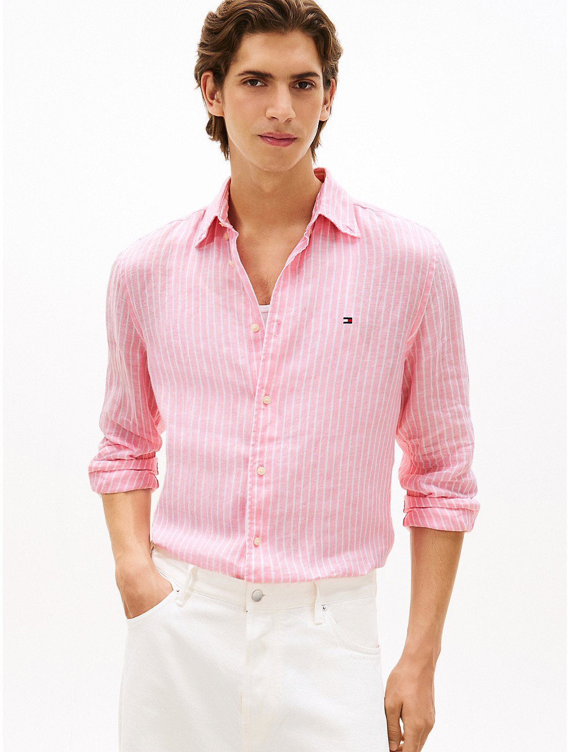Image of Regular Fit Stripe Linen Shirt