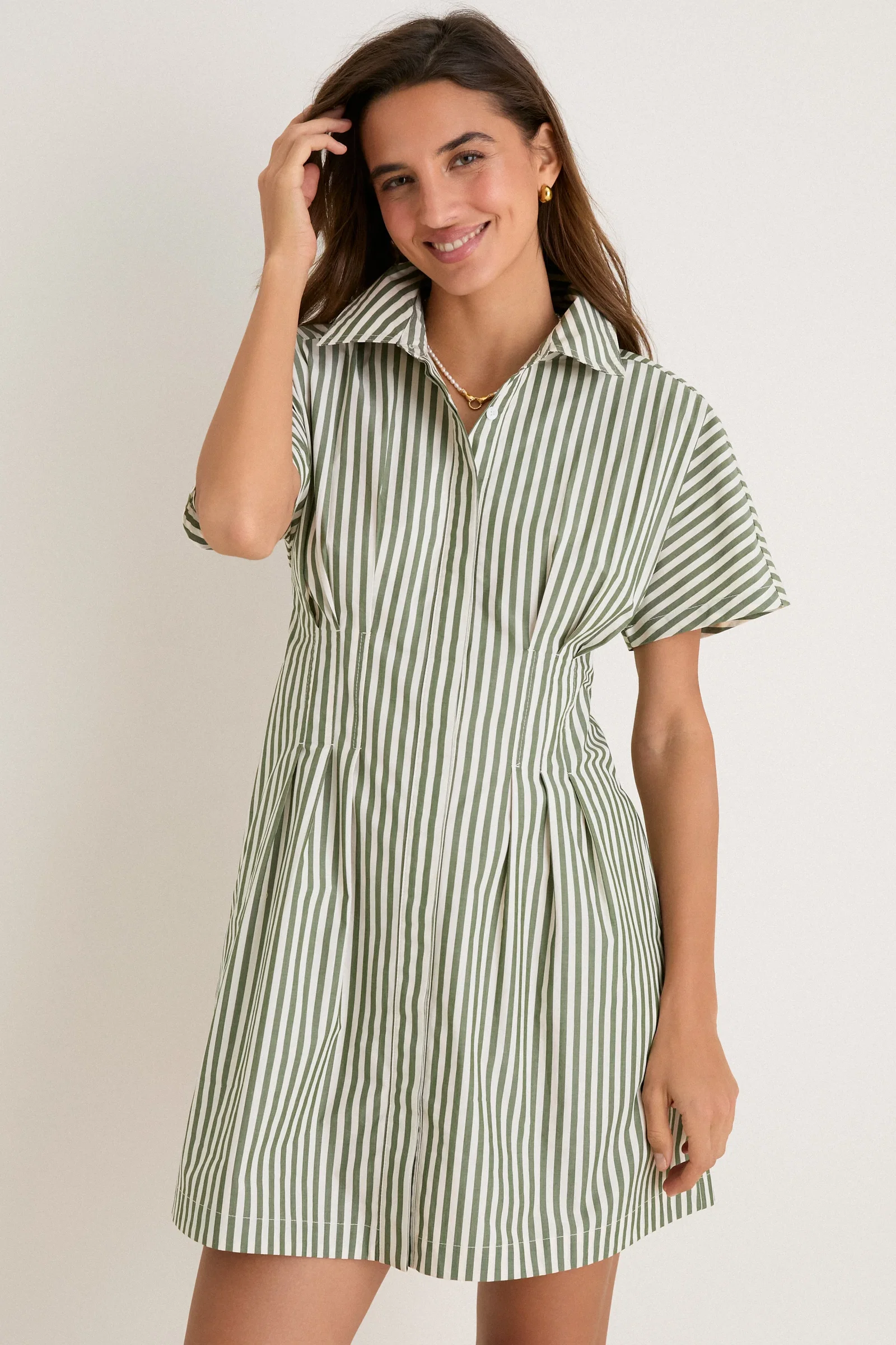Image of Jardin Stripe Cotton Poplin Mini Callie Dress
