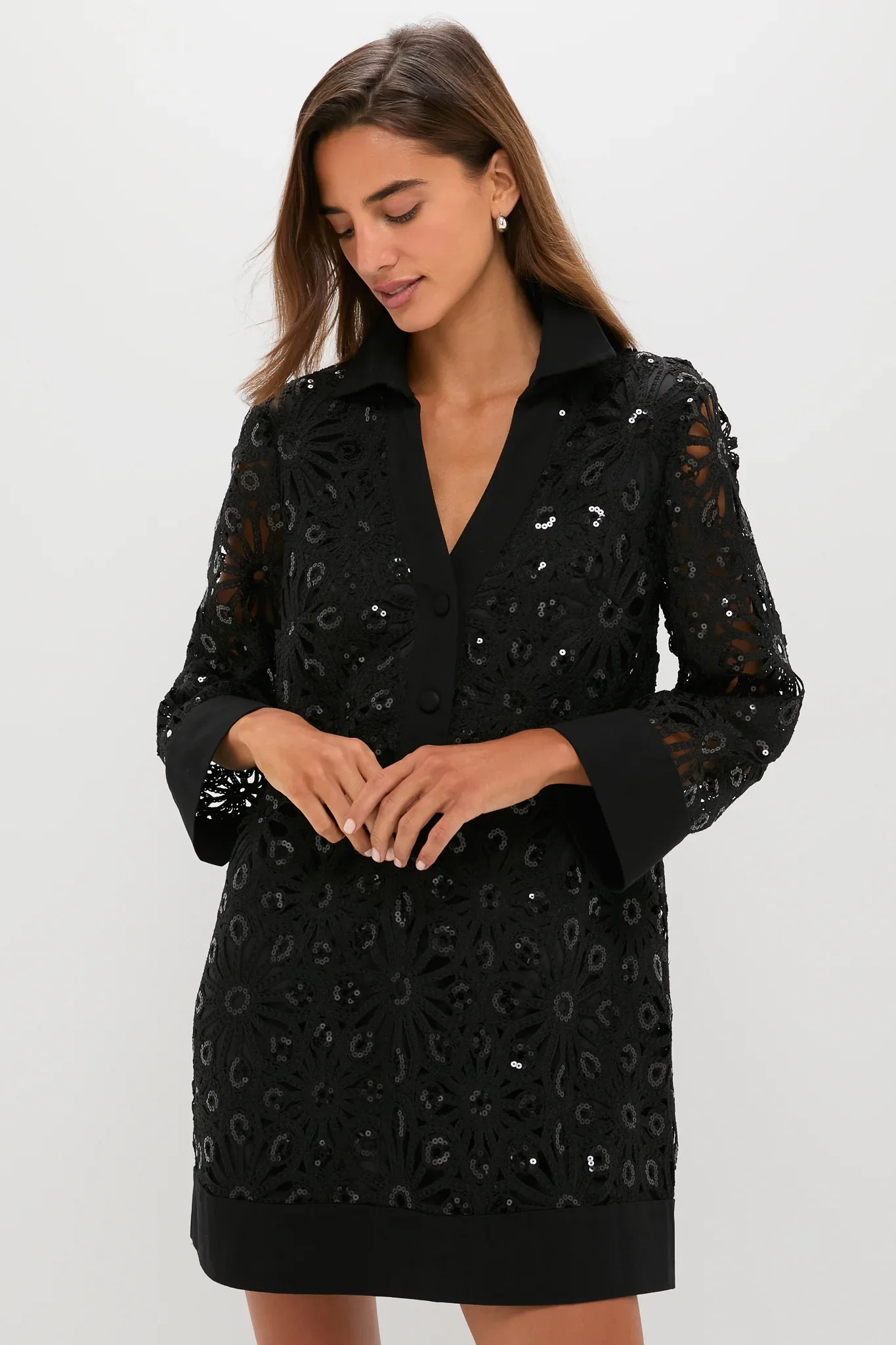 Image of Black Crochet Sparkle Collier Dress
