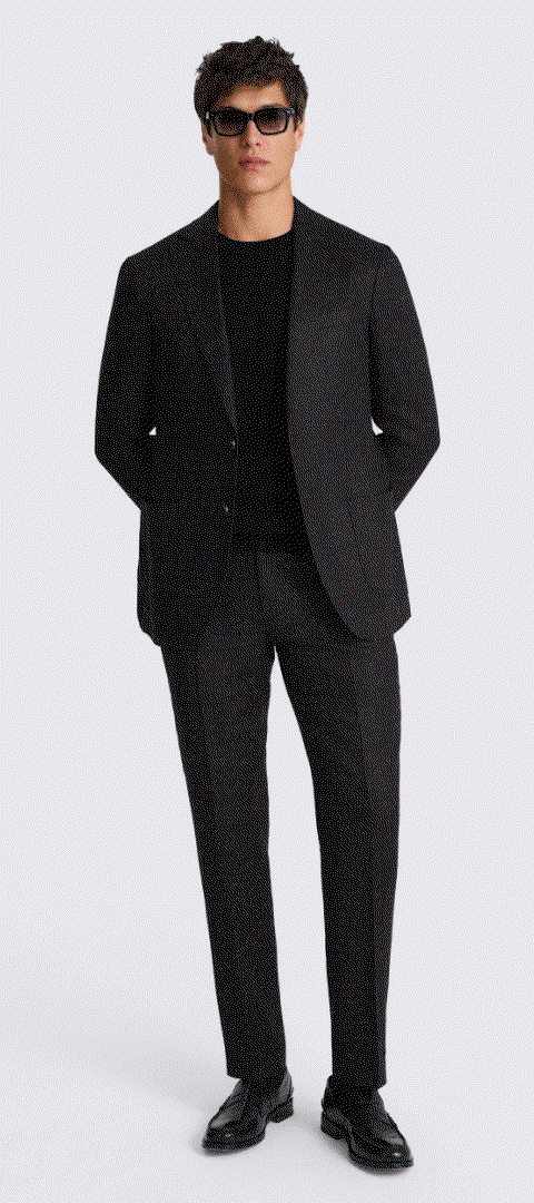 Tailored Fit Black Twill Linen Suit
