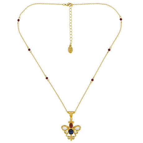 Roman-inspired gold-plated necklace with butterfly pendant adorned with semi-precious stones. - Shop Now.