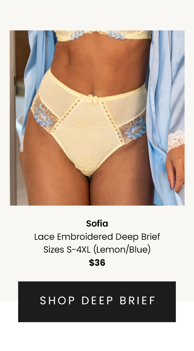 Sofia Lace Embroidered Deep Brief - Soft Lemon/Blue