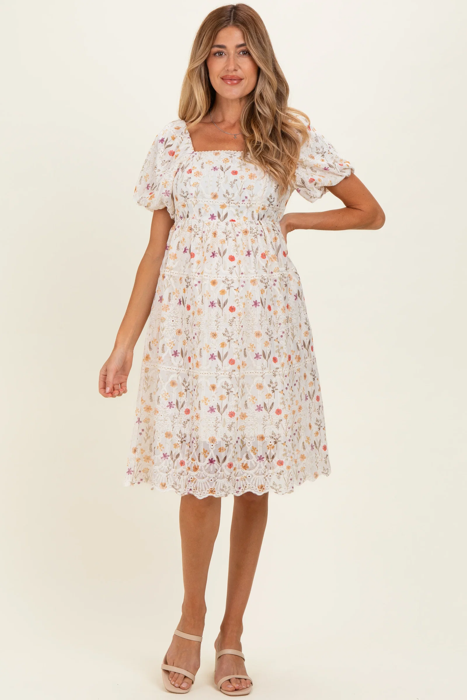 Image of Ivory Floral Embroidered Maternity Mini Dress