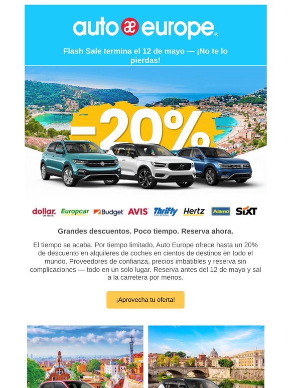 Flash Sale — Hasta un 20% de descuento en alquileres de coches