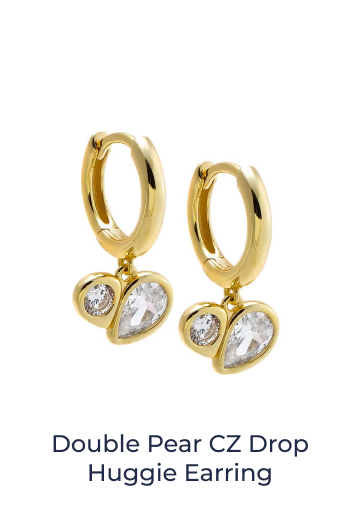 Double Pear CZ Drop Huggie Earring
