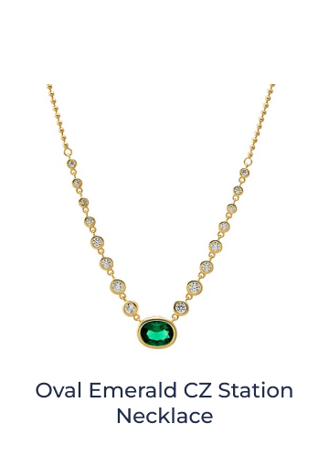 Oval Emerald CZ Station Necklace