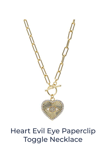 Heart Evil Eye Paperclip Toggle Necklace