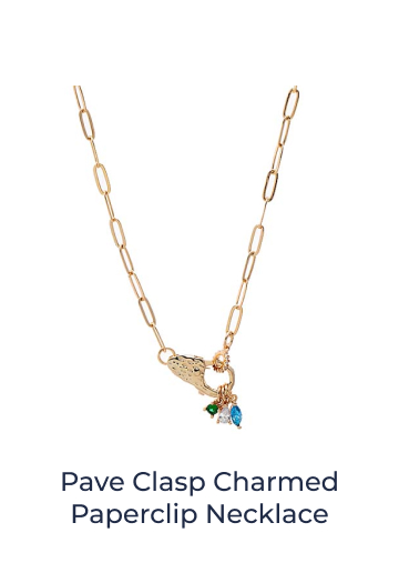Pave Clasp Charmed Paperclip Necklace