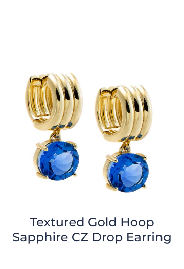 Textured Gold Hoop Sapphire CZ Drop Earring