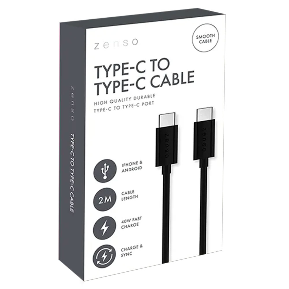 Zenso USB Type C - USB Type C Charging Cable - 2m - Black - £5.99 delivered