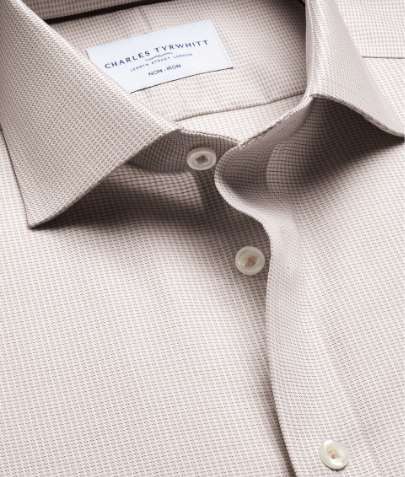 Non-Iron Stretch Greenwich Weave Shirt - Stone