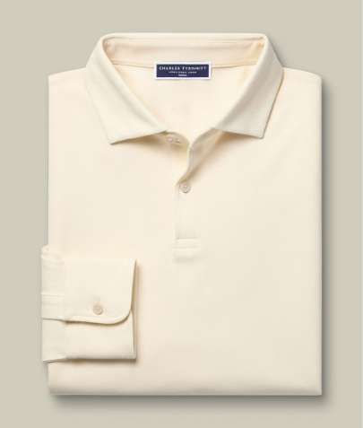 Long Sleeve Smart Pique Polo - Cream