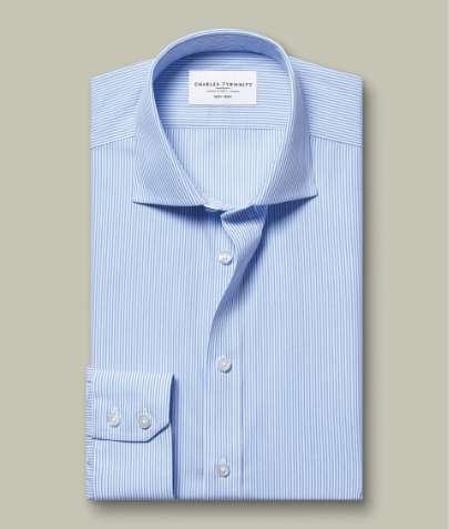 Non-Iron Stretch Poplin Bengal Stripe Shirt – Cornflower Blue