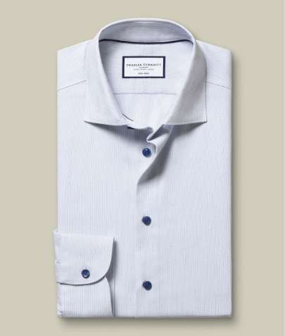 Non-Iron Stretch Texture Shirt - White & Sky Blue