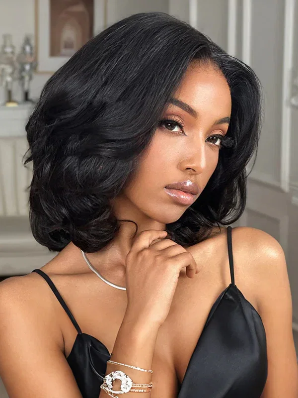 Wavymy Layered Wave Bob Wigs M-Cap 9x6 Pre-Cut Lace Wear Go Glueless Wigs 180% Density