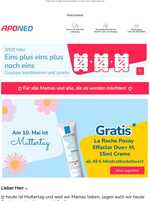 ღ Zum Muttertag gratis* Geschenk + 15 % Gutschein* + Coupons  = eine richtig gute Kombination!  ღ